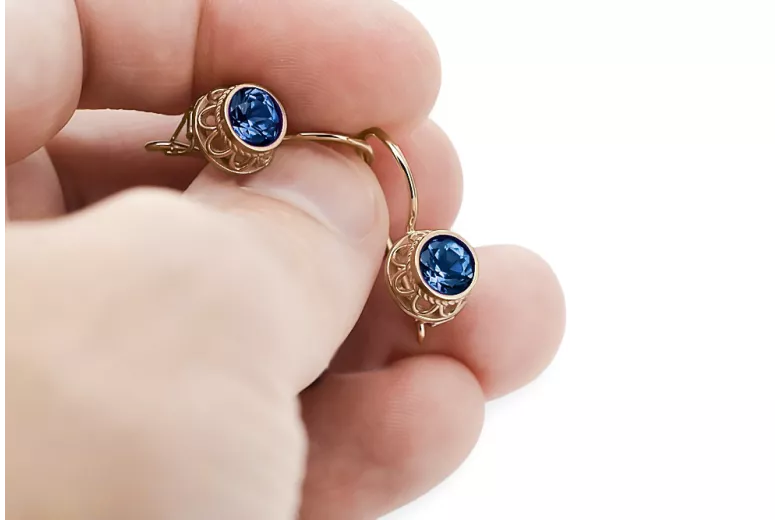 Vintage style Earrings Sapphire Original Vintage 14K Rose Gold vec117r